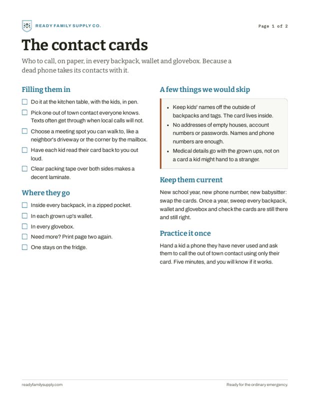 Page one of The Contact Cards