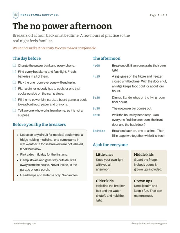 Page one of The No Power Afternoon